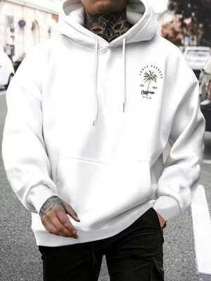 LAYORA Erkek Casual Tropikal Palmiye Ağacı Baskılı Kapüşonlu Sweatshirt