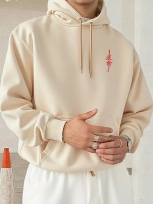 LAYORA Erkekler Için Kanji Baskılı Kapüşonlu Sweatshirt