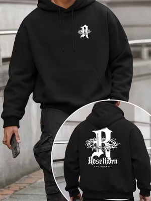 LAYORA Erkekler Için Moda Yaratıcı Tasarım Baskılı Uzun Kollu Bol Kapüşonlu