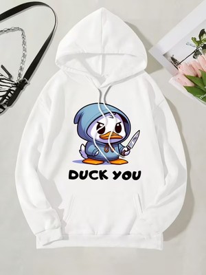 LAYORA Karikatür Kediler Baskılı Kanguru Cep Kapüşonlu Sweatshirt,