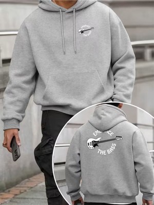 LAYORA Erkek Moda Yaratıcı Tasarım Baskılı Sporlu Günlük Çok Amaçlı Uzun Kollu Bol Kapüşonlu Sweatshirt