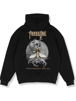 LAYORA Phaseone Baskılı Siyah Oversize Unisex Kapüşonlu Sweatshirt