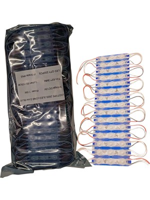 Powerr Led Aydınlatma 200 Adet 12 Volt 1.5 Watt 3 Lensli Mavi 2835 Smd LED Modül IP65 Modül 1 Paket