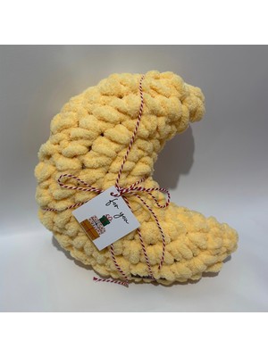 Ayona El Örgüsü Sarı Puffy Ay Yastık - Ultra Yumuşak Hediyelik Dekoratif Yastık 34X25 cm