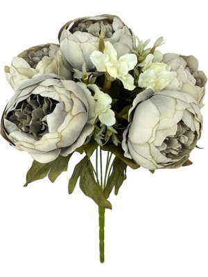 Nettenevime Yapay Çiçek Gri Şakayık Demeti 7dallı Buket 5 Şakayık 2 Aradal Çiçekleri 40*25CM
