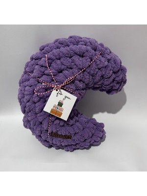 Ayona El Örgüsü Mor Puffy Ay Yastık - Ultra Yumuşak Hediyelik Dekoratif Yastık 34X25 cm