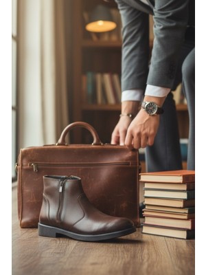 Enoch Hakiki Deri Yan Fermuarlı Dokulu Erkek Bot