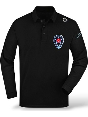 Modanka Özel Güvenlik Tişört Pamuklu Polo Yaka Uzun Kol Kalın Yumuşak Kadın Erkek Sırt Reflektör Baskılı