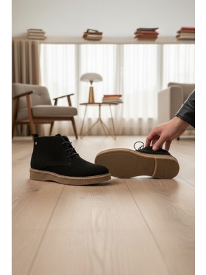 Enoch Hakiki Deri Süet Bağcıklı Bej Tabanlı Erkek Bot