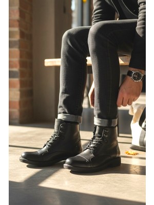 Enoch Hakiki Deri Metal Zımba Detaylı Bağcıklı Erkek Bot