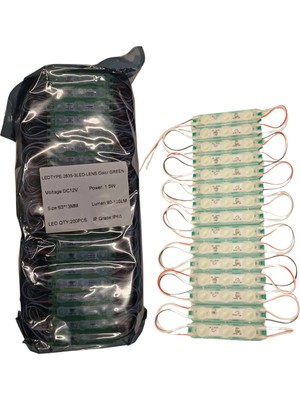 Powerr Led Aydınlatma 200 Adet 12 Volt 1.5 Watt 3 Lensli Yeşil 2835 Smd LED Modül IP65 Modül1 Paket