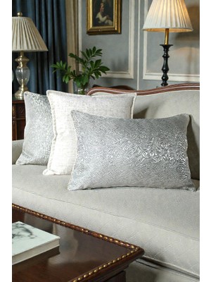 Visionario Kırlent Kılıfı Desenli Jakarlı Dokuma ve Ithal Kadife Kumaş Seti 45X45 ve 35X50 Çift Taraflı Biyeli