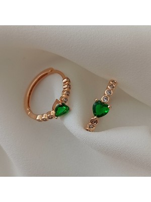 Lente Aksesuar Kadın Altın Kaplama Rengi Kalp Detaylı Zirkon Taşlı Halkalı Küpe