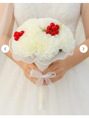 Bioren Uğurlu Kokina Çiçeği Süslemeli Incili Islak Lale Gelin Çiçeği Buketi - Yaka Çiçeği Hediyeli