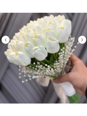 Bioren Dik Incilerle Süslenmiş Sararmaz Lale Gelin Çiçeği (16+1) (Gelin Çiçeği, Nikah Çiçeği, Atma Çiçeği)