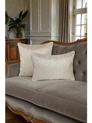 Visionario Kırlent Kılıfı Desenli Jakarlı Dokuma Kumaş 2'li 45X45 ve 35X50 Çift Taraflı Biyeli