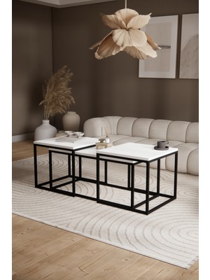 Solto Home SC9-13 Metal Dikdörtgen Orta Sehpa ve Zigon Sehpa Seti