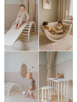 Solto Home KC30-43 Montessori Çok Amaçlı Minderli Salıncak Tırmanma Kaydırak Masa Oyuncak Organizer