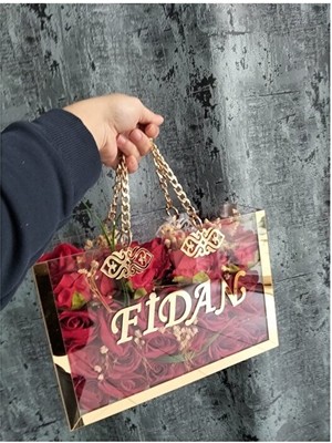 Mynil Özel Tasarım Eşe Sevgiliye Anneye Kız Arkadaşa Isme Özel Yapay Güllerle Dolu Çanta