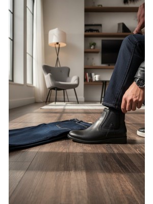 Enoch Suni Deri Süet Siyah Chelsea Erkek Bot