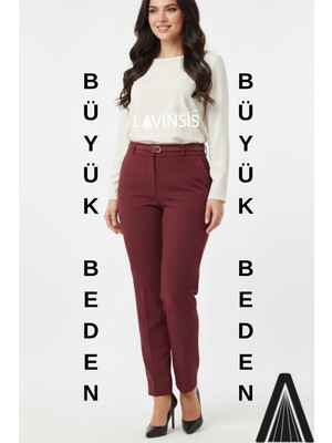 Lavinsis Büyük Beden Yüksek Bel Dar Paça Pantolon Kemerli Kaliteli Pileli-Pilesiz Model