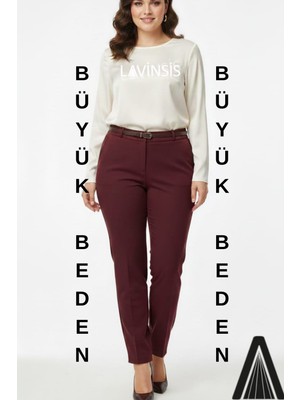 Lavinsis Büyük Beden Yüksek Bel Dar Paça Pantolon Kemerli Kaliteli Pileli-Pilesiz Model
