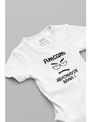 Overoz Amcamı Aratmayın Bana Yazılı Kısa Kollu Beyaz Bebek Body Zıbın 5750