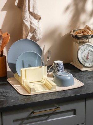 BURADABULDUN Premium Katlanabilir Mikrofiber Bulaşıklık Seti Bej - Tezgah Üstü Kurulama Matı 35X43 cm - 3'lü Set