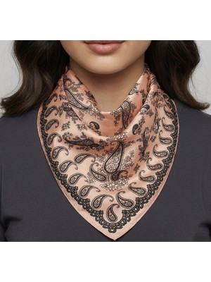 Paisley Desenli Lüks Saten Kare Fular - 50X50 cm Çok Amaçlı Bandana