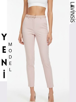 Lavinsis Yüksek Bel Dar Paça Pantolon Kemerli Kaliteli Kumaş Pantolon