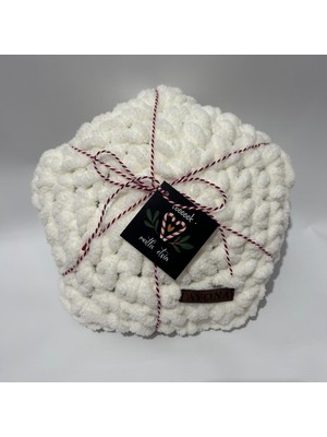 Ayona El Örgüsü Beyaz Puffy Yıldız Yastık - Ultra Yumuşak Hediyelik Dekoratif Yastık 28X28 cm