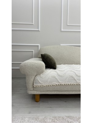 Hisar Home Bohem Dalgalı Ponponlu Koltuk Kanepe Çekyat Örtüsü 90X200