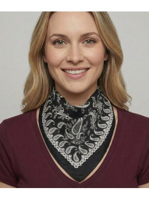 Paisley Desenli Lüks Saten Kare Fular - 50X50 cm Çok Amaçlı Bandana