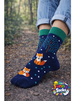 Funny Socks Funnysocks Orman Temalı Tilki Desenli Renkli Çorap