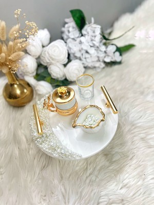 Epok Tepsi Damat Tepsi Inci Detaylı Seti 4 Paçra Gold