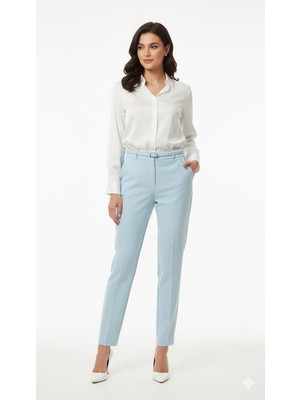 Lavinsis Yüksek Bel Dar Paça Pantolon Kemerli Kaliteli Kumaş Pantolon