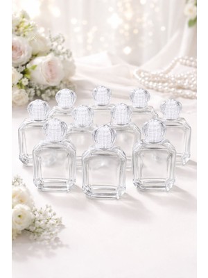 Fiore Hediyelik Cam Şişe 10’lu | Kristal Kapaklı Sekizgen Kolonya Şişesi | Düğün Nikah Hediyelik Boş Şişe