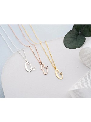 Papatya Silver 925 Ayar Papata Silver Kesim Harf Kolye.rose.gold.rodaj