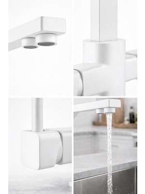 HT Prima Kare Üç Yollu Arıtmalı L Kollu Lüx Mutfak Bataryası