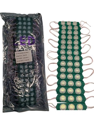 Powerr Led Aydınlatma 100 Adet 12 Volt 3 Watt 3 Lensli Yeşil 3030 Smd LED Modül IP65 1 Paket