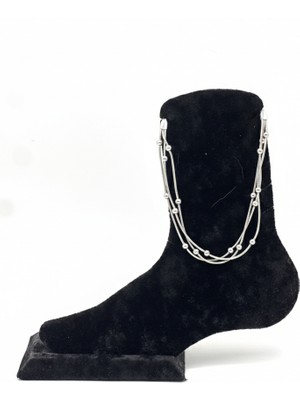 Pangu Minimal Boncuk Detaylı Gümüş Renk Çelik Halhal