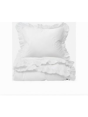 Zaya Home Beyaz Fırfırlı Çift Kişilik Nevresim Takımı