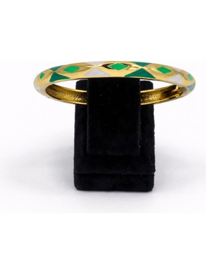 Pangu Yeşil ve Beyaz Mineli Altın Renk Çelik Bilezik