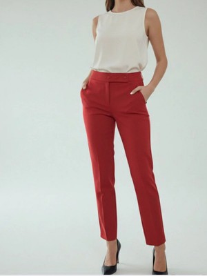 Lavinsis Yüksek Bel Dar Paça Likralı Krep Kumaş Üç Çıtçıt Detaylı Pantolon