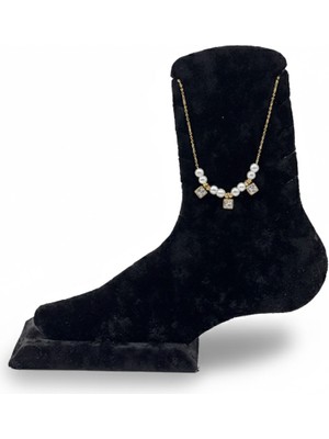 Pangu Inci ve Taş Detaylı Altın Renk Çelik Halhal