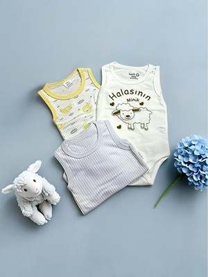 Kolsuz Üçlü Bebek Çıtçıtlı Body - RYZEB004 - Ekru - 9 - 12 Ay Ekru