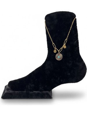 Pangu Turkuaz Taş Detaylı Altın Renk Çelik Halhal