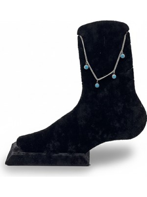 Pangu Turkuaz Taş Detaylı Gümüş Renk Çelik Halhal