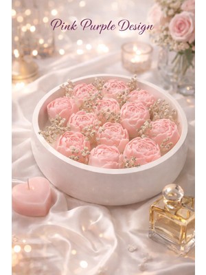 Pink Purple Design Delux Romantika El Yapımı Şakayık Mum Aranjmanı
