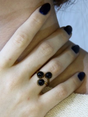 Esha Doğal Taş Oniks 3'lü Doğal Taşlı Antik Model Kadın Ayarlanabillir Yüzük EUY89O